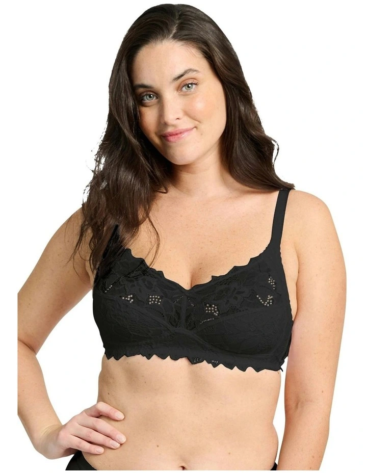 Coton d'Arum Organic Cotton Wirefree Lace Bra in Black image 3
