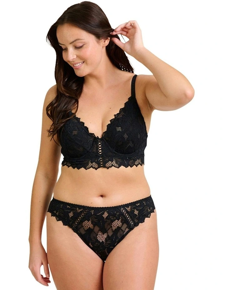 Arum Underwire Longline Lace Bustier Bra in Black image 3