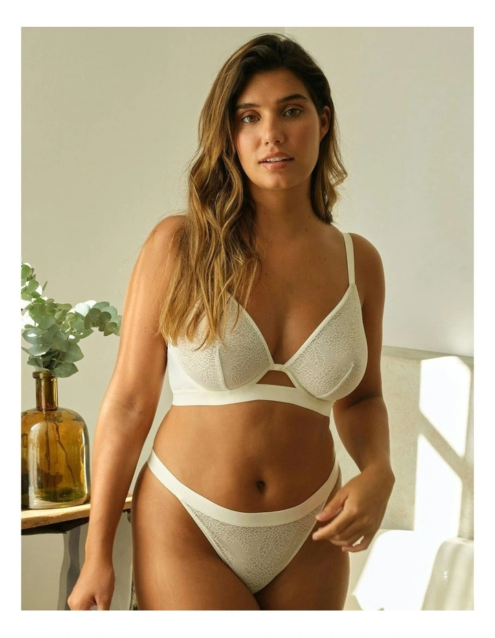 Joline Sheer Lace Wired Plunge Bra with Cut Out in Chalk image 6