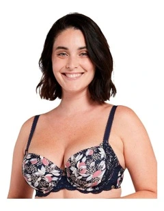 Ariane Fantaisy Underwire Full Cup Bra with Lace in Print Marine Blue
