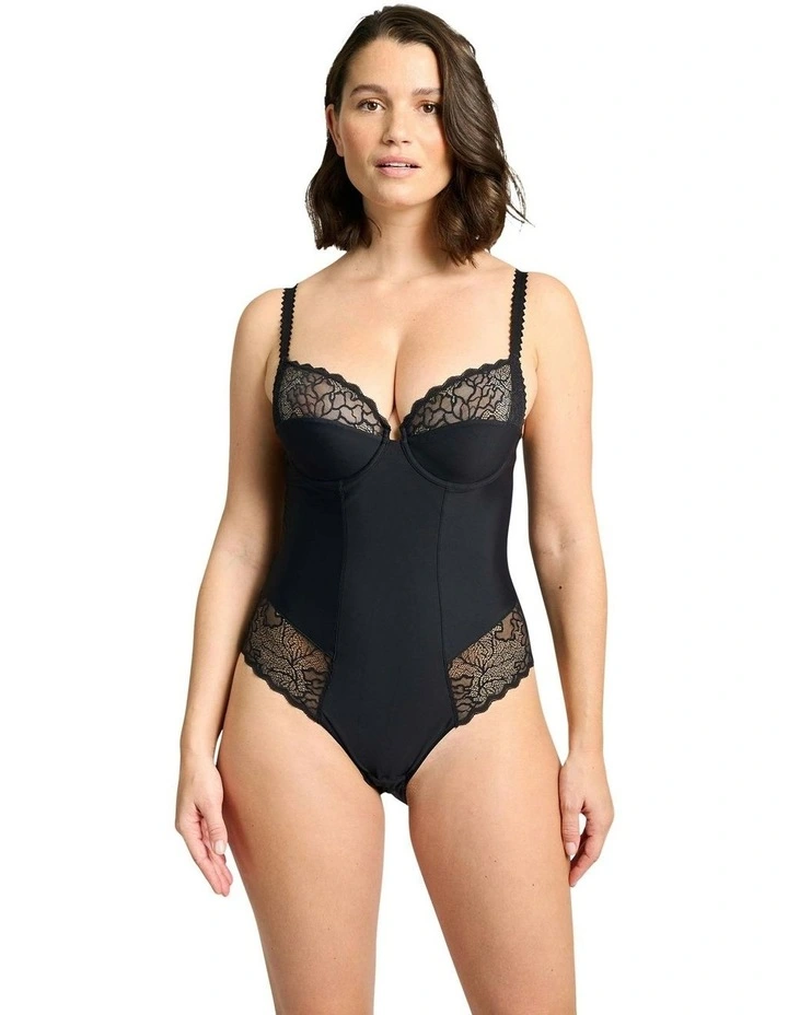 Oceane Sustainable Underwire Bodysuit with Lace in Black image 4