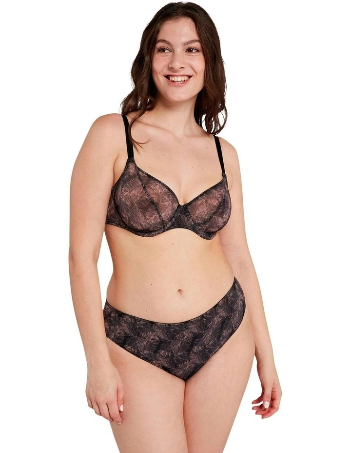 So Pure Fantaisy Sustainable Tulle Wired Full Cup Bra in Print Black/Nude Palms image 4