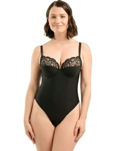 Ariane Underwire Thong Bodysuit with Lace in Black