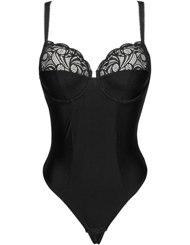 Ariane Underwire Thong Bodysuit with Lace in Black image 6