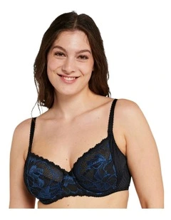 Capucine Wired Two-Tone Lace Bra in Black/Blue