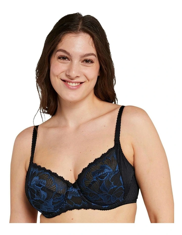 Capucine Wired Two-Tone Lace Bra in Black/Blue image 1