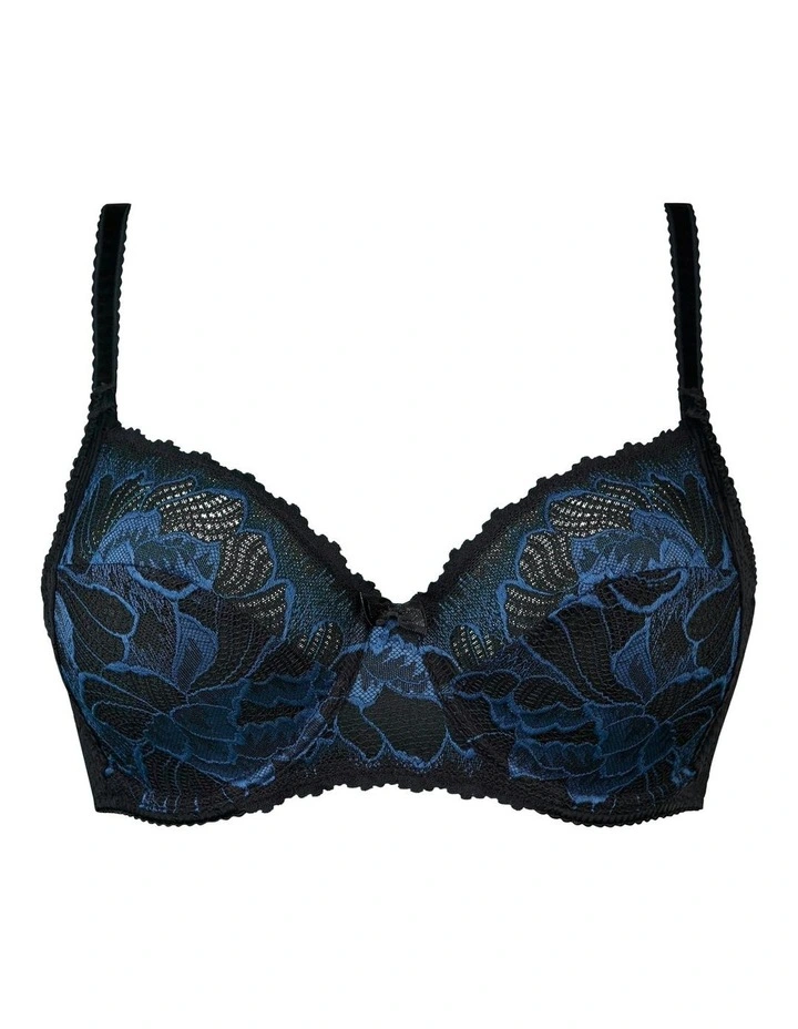 Capucine Wired Two-Tone Lace Bra in Black/Blue image 7