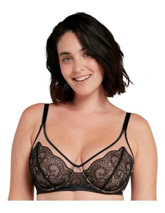 Serena Wired Tulle & Lace Plunge Bra in Black/Nude
