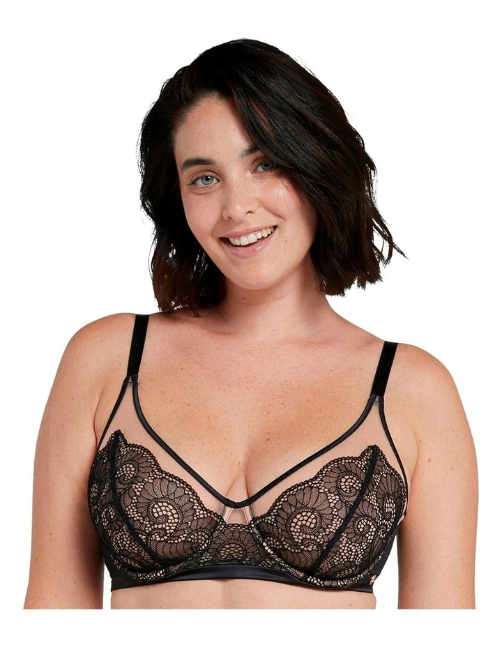 Serena Wired Tulle & Lace Plunge Bra in Black/Nude image 1