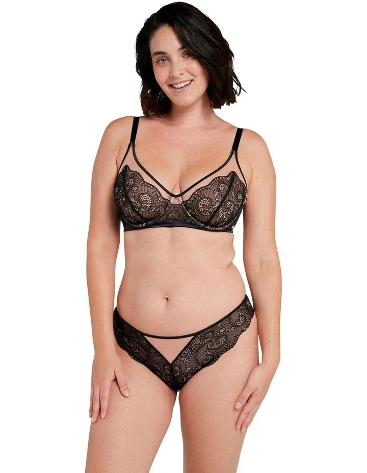 Serena Wired Tulle & Lace Plunge Bra in Black/Nude image 4