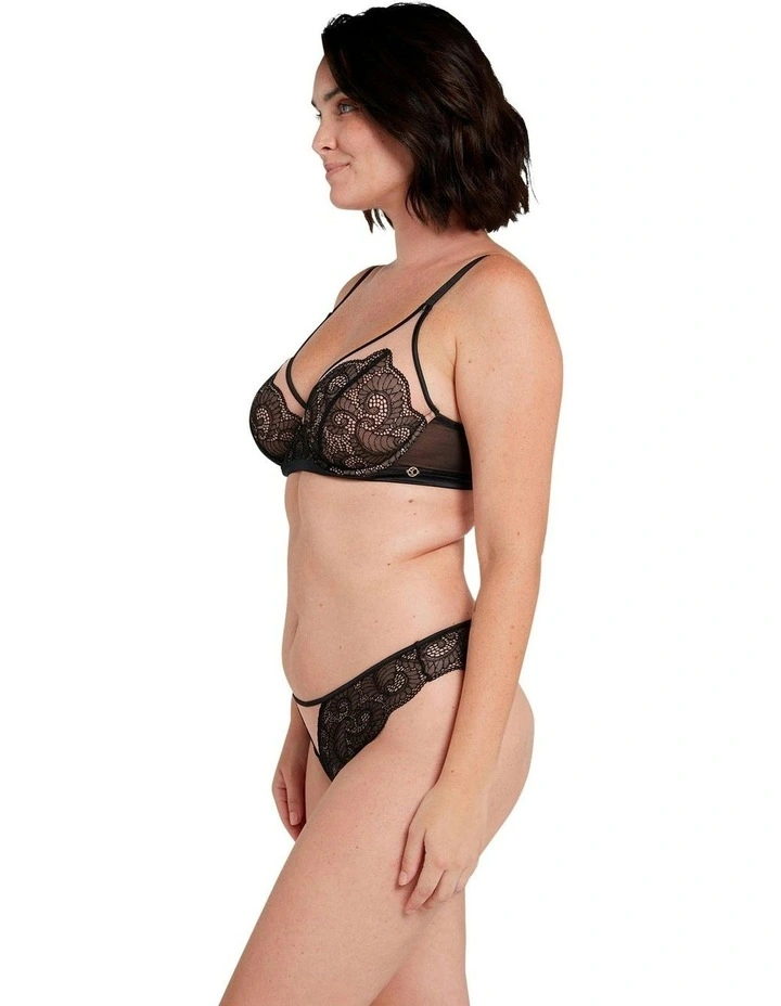 Serena Wired Tulle & Lace Plunge Bra in Black/Nude image 6