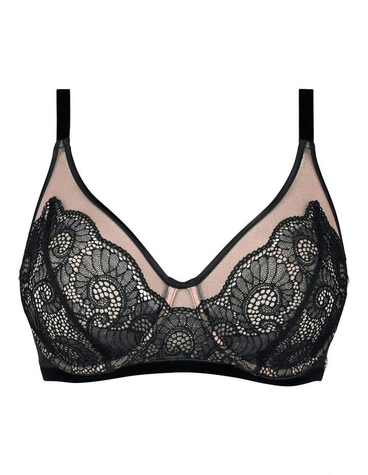 Serena Wired Tulle & Lace Plunge Bra in Black/Nude image 7