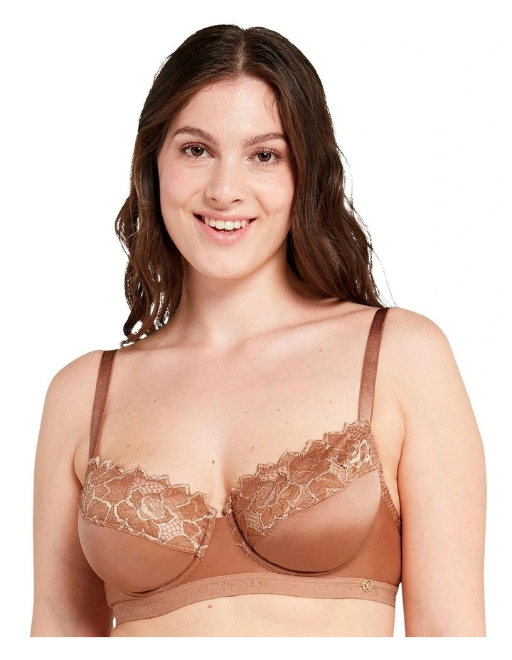 Arum Gloss Wired Half Cup Longline Bra with Lace in Mocha Mousse image 1