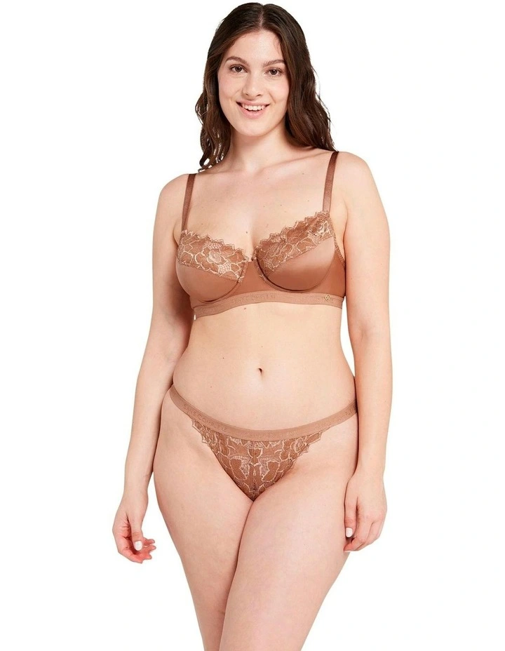 Arum Gloss Wired Half Cup Longline Bra with Lace in Mocha Mousse image 4