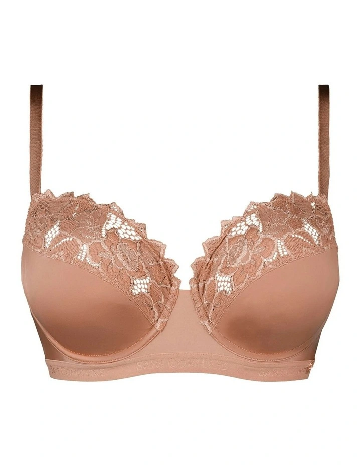 Arum Gloss Wired Half Cup Longline Bra with Lace in Mocha Mousse image 7