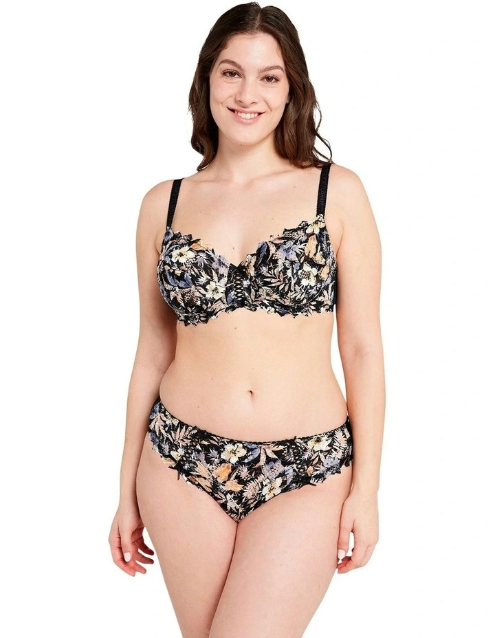 Arum Mosaic Underwired Balconette Lace Bra in Black Background Floral Print image 4