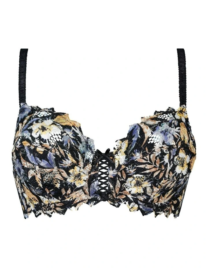 Arum Mosaic Underwired Balconette Lace Bra in Black Background Floral Print image 7