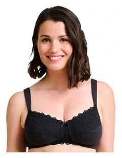 Ava Organic Cotton & Lace Wireless Mastectomy Bra in Black