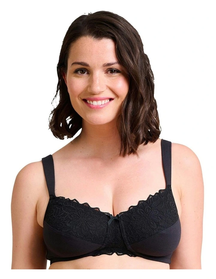 Ava Organic Cotton & Lace Wireless Mastectomy Bra in Black image 1