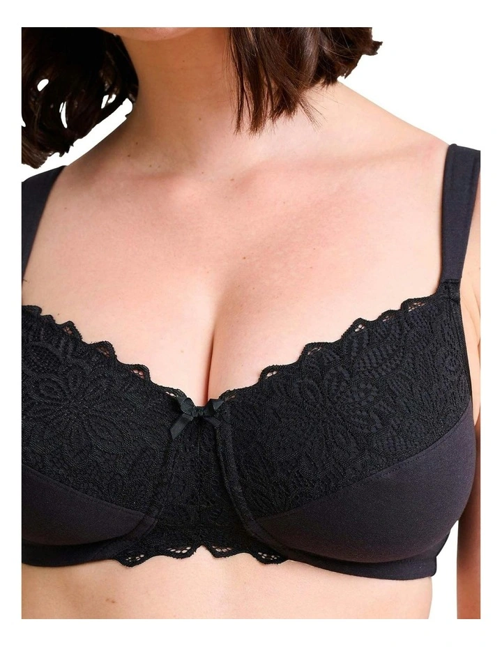 Ava Organic Cotton & Lace Wireless Mastectomy Bra in Black image 3