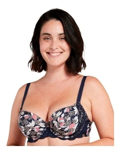 Ariane Fantaisy Wired Half Cup Padded Bra in Print Marine Blue