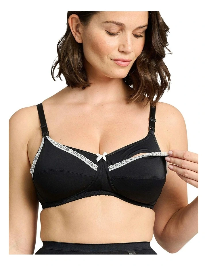 New Caresse Soft Microfibre Wireless Nursing Bra in Black image 3