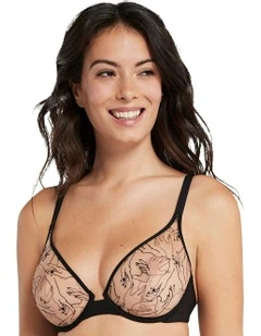 Tamara Embroidered Tulle Wired Plunge Bra in Beige