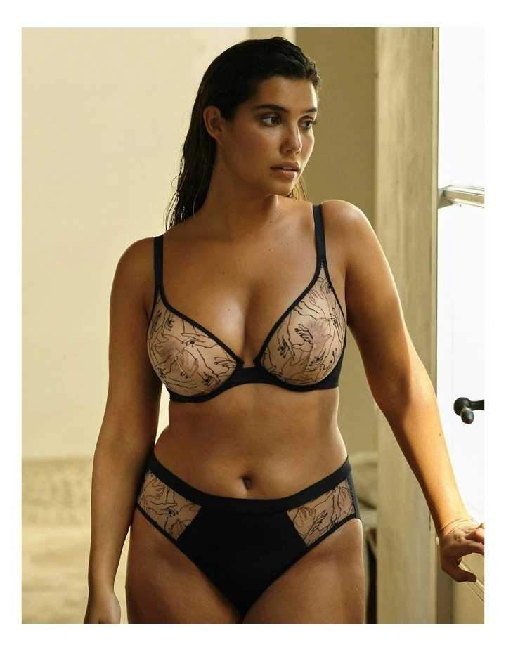 Tamara Embroidered Tulle Wired Plunge Bra in Beige image 3