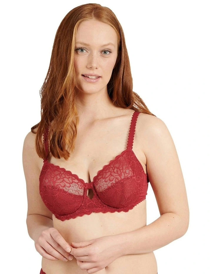 Oceane Sustainable Underwire Full Cup Lace Bra in Rumba Red image 1