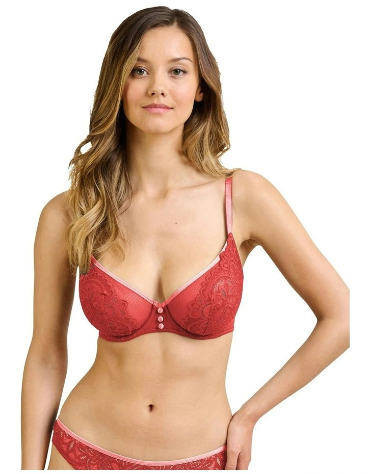Lyse Underwire Half Cup Bra With Lace in Pompei Red image 4