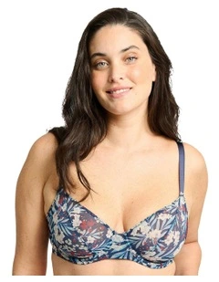 Sustainable Tulle Underwire Floral Print Full Cup Bra in Blue Marine