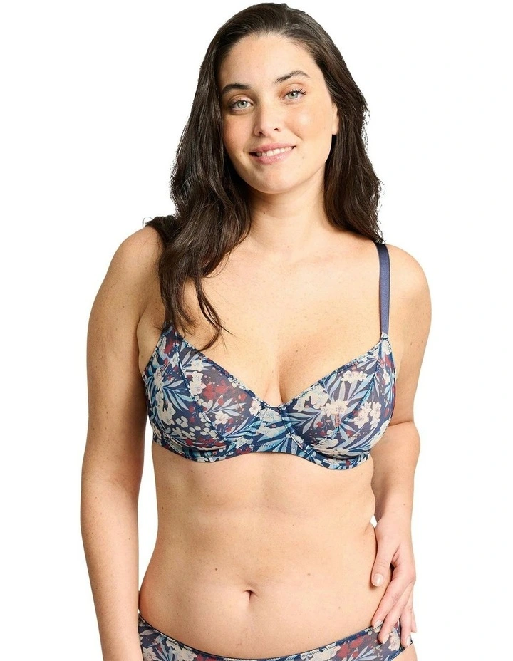 Sustainable Tulle Underwire Floral Print Full Cup Bra in Blue Marine image 5