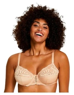 Amelie Unlined Wired Full Cup Bra With Lace in Beige