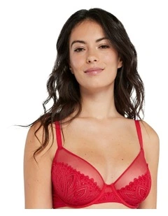 Lisa Unlined Full Cup Underwire Lace Bra in Crimson