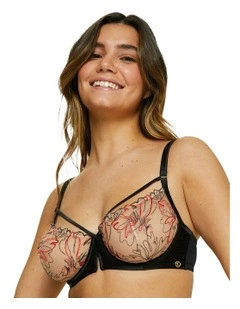 Alberta Sheer Embroidery Half Cup Wired Bra in Black