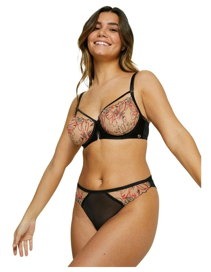 Alberta Sheer Embroidery Half Cup Wired Bra in Black image 2