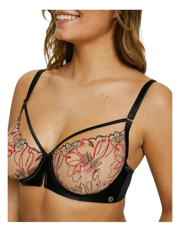 Alberta Sheer Embroidery Half Cup Wired Bra in Black image 3