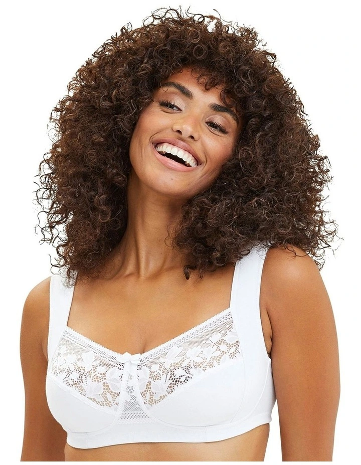 Jeanne Wirefree Wide Strap Bra With Lace in White image 1