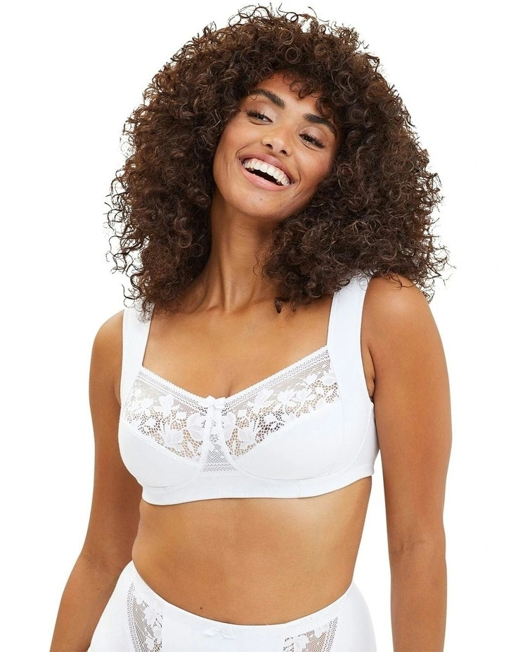 Jeanne Wirefree Wide Strap Bra With Lace in White image 5