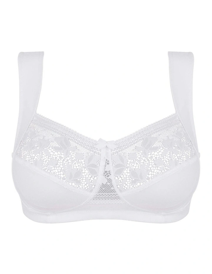 Jeanne Wirefree Wide Strap Bra With Lace in White image 7