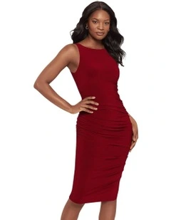 Regi Bodycon Sleeveless Midi Shaping Dress in Red