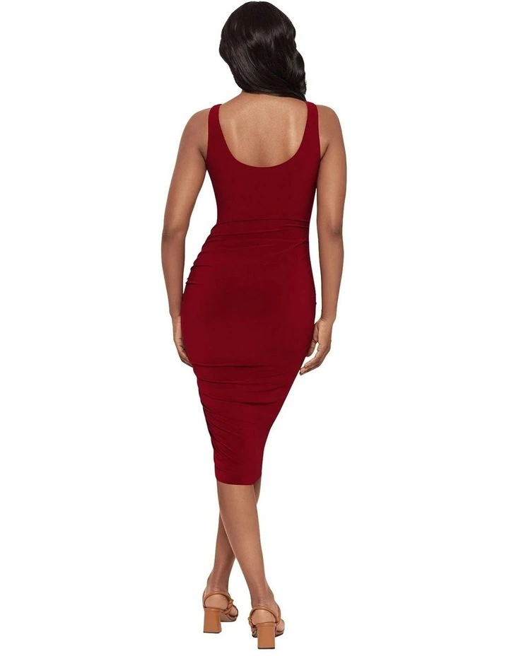 Regi Bodycon Sleeveless Midi Shaping Dress in Red image 2