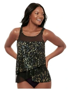 Sparkle Plenty Mirage Loose Fit Slimming Underwired Tankini Top in Black Multi