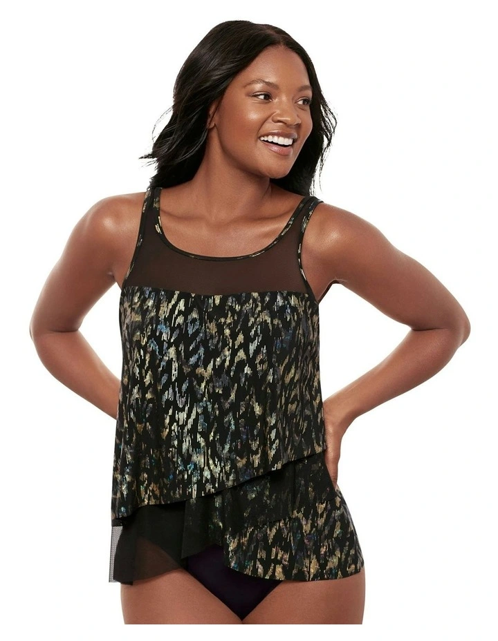 Sparkle Plenty Mirage Loose Fit Slimming Underwired Tankini Top in Black Multi image 1