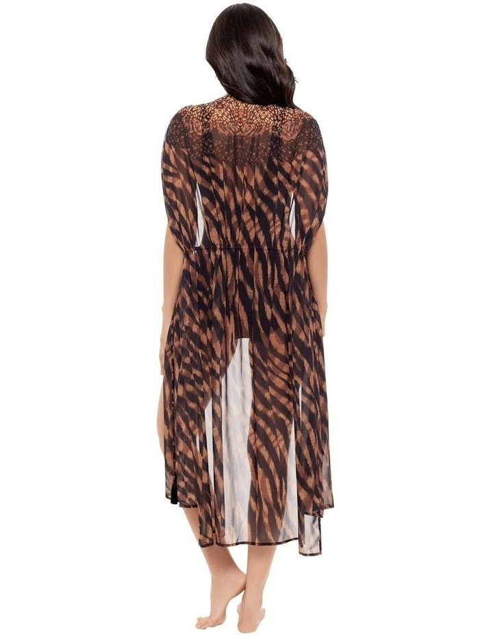 Raya de Safari Sheer Beach Cover Up Kimono in Black/Brown image 2