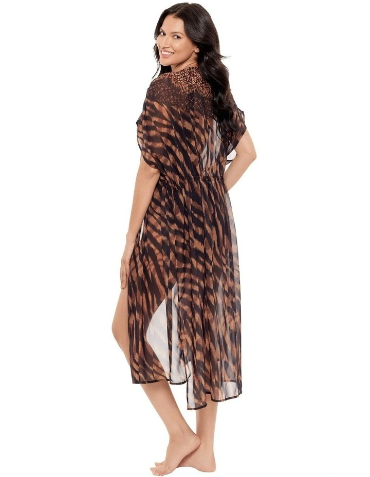 Raya de Safari Sheer Beach Cover Up Kimono in Black/Brown image 5