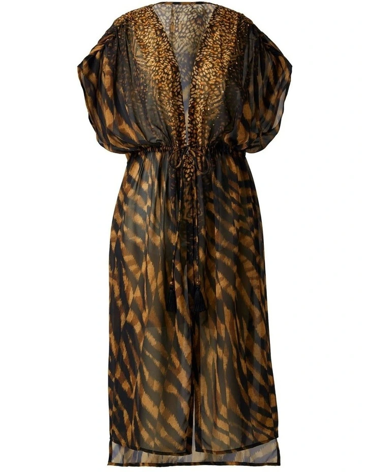 Raya de Safari Sheer Beach Cover Up Kimono in Black/Brown image 6