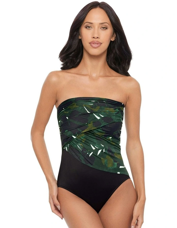 Palmetto Goddess One Shoulder Tummy Control Swimsuit in Green Multi image 1