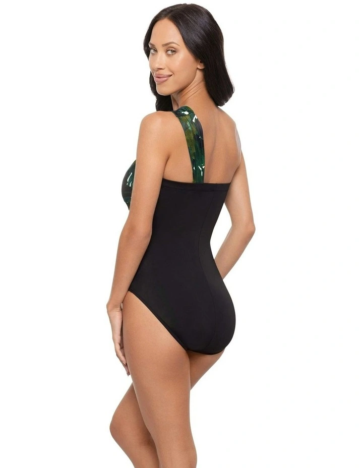 Palmetto Goddess One Shoulder Tummy Control Swimsuit in Green Multi image 4