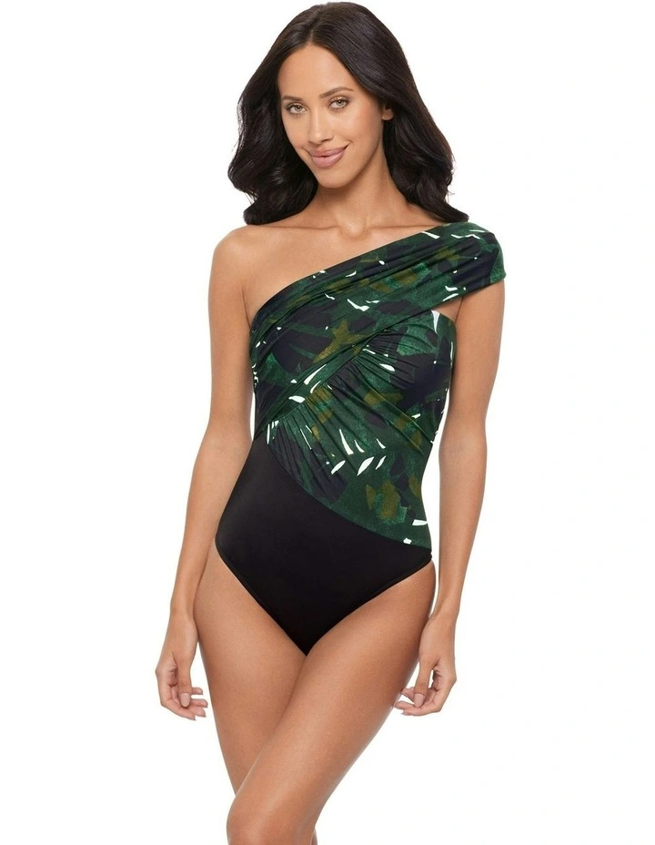 Palmetto Goddess One Shoulder Tummy Control Swimsuit in Green Multi image 5